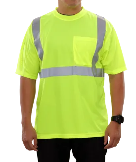 102SXLM Hi-Vis Lime Birdseye Pocket High Visibility Shirt - X-Back Safety Shirt