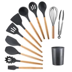 12-Piece: Wood Handle Silicone Kitchenware