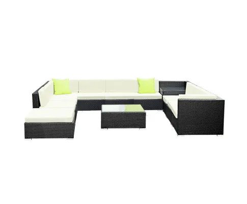 12PC Sofa Set with Storage Cover Outdoor Furniture Wicker