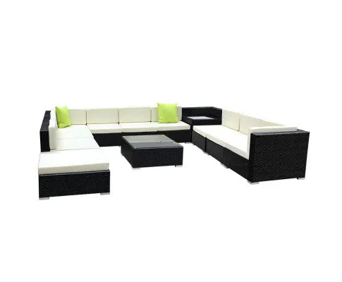 12PC Sofa Set with Storage Cover Outdoor Furniture Wicker