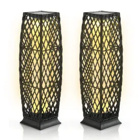 2 Pieces Outdoor Solar-Powered Floor Lamp Set-Black