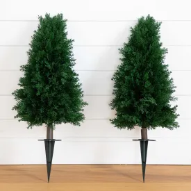 2.5' UV Resistant Artificial Cedar Plant with Integrated Ground Stake (Indoor/Outdoor) - Set of 2