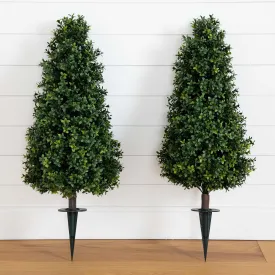 3' UV Resistant Artificial Boxwood Plant with Integrated Ground Stake (Indoor/Outdoor) - Set of 2