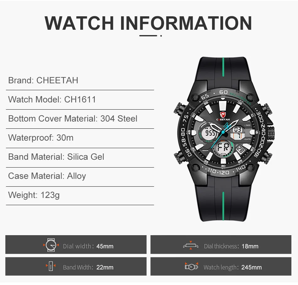 CHEETAH CH1611 BOTZ Y - Men's Black and Red Digital Sports Watch