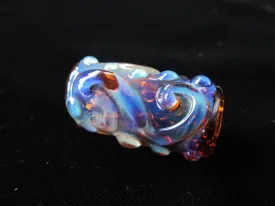 Fancy Silver Fume Glass Dread Bead, Amber, CUSTOM Bead Hole Sizes 4-16mm