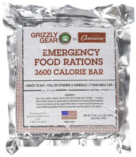 Grizzly Gear Emergency Food Rations 5 Pack - 3600 Calorie Bar - 15 Day Supply