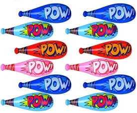 Kicko Jumbo Inflatable Baseball Bats - 12 Pack - Assorted Colors - Giant Pow Action