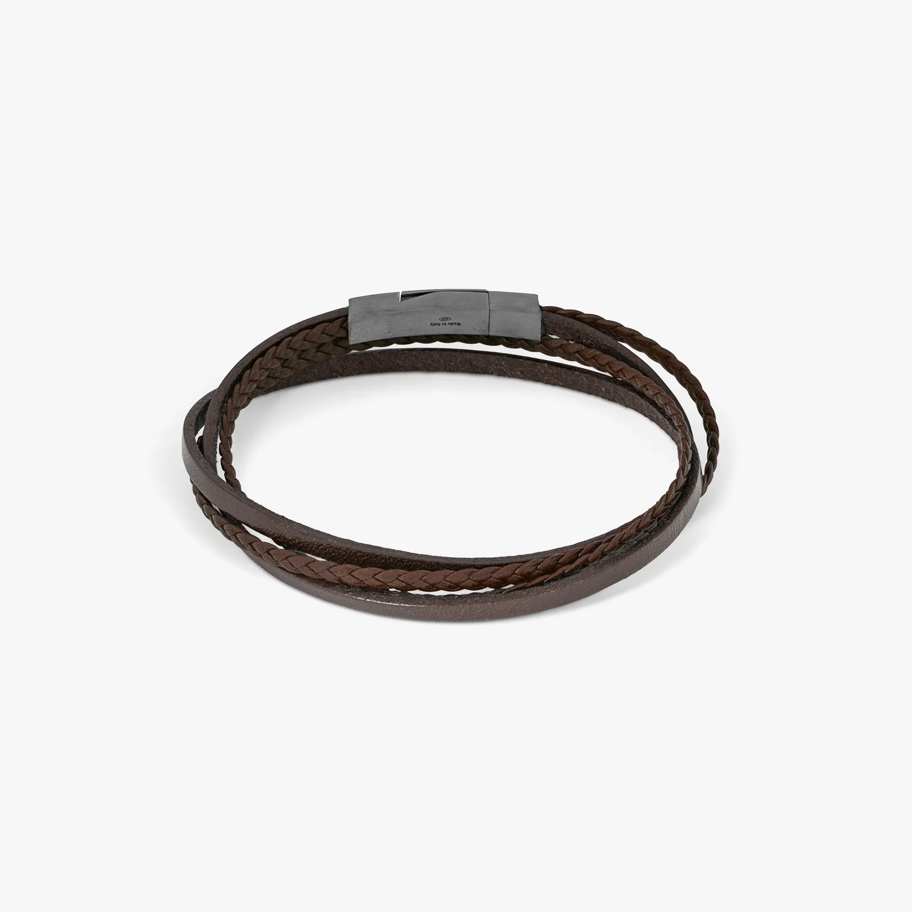 Mini Click Fettuccine Multi-Strand Leather Bracelet In Brown