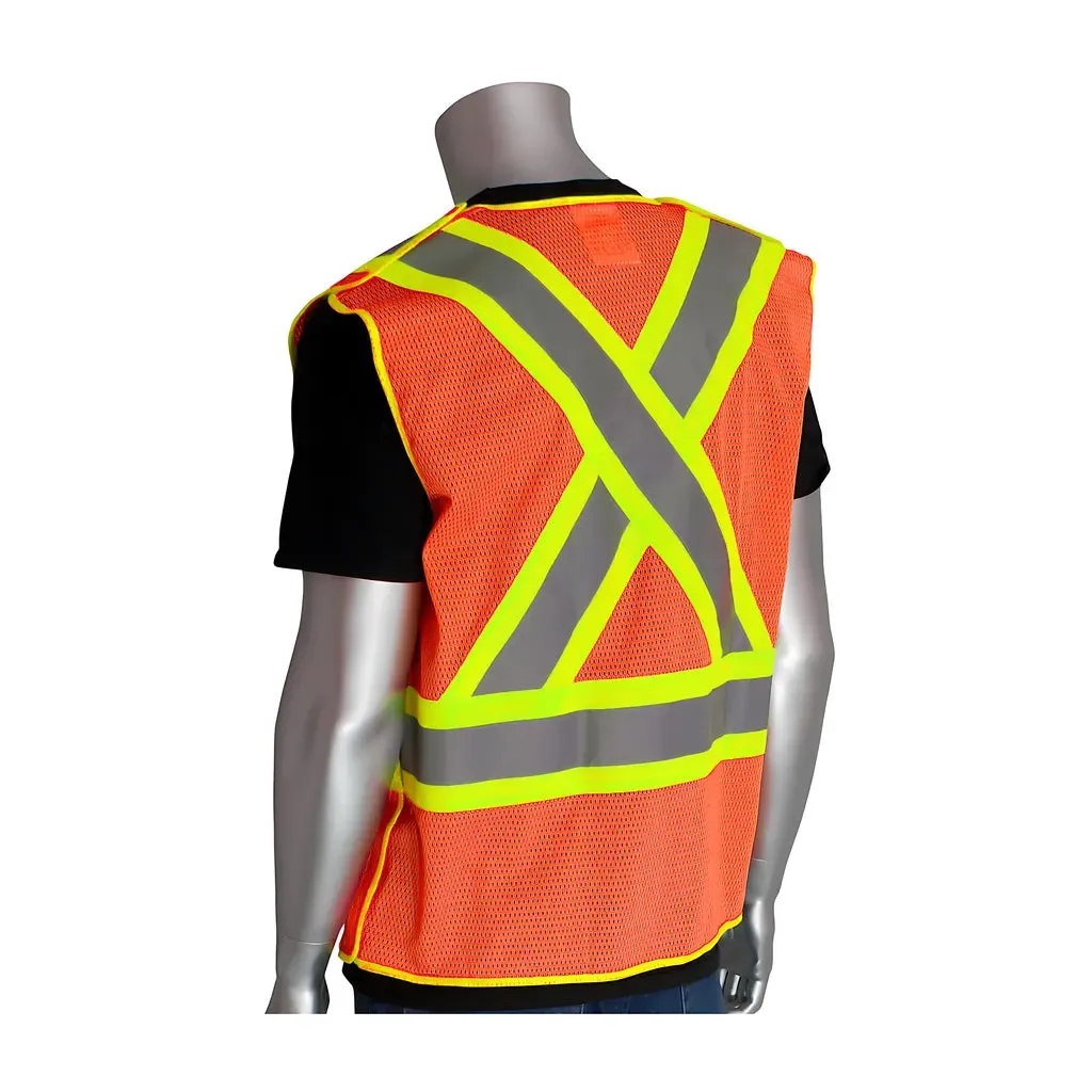 PIP 302-0211-OR/2X ANSI Type R Class 2 and CAN/CSA Z96 Two-Tone X-Back Breakaway Mesh Vest