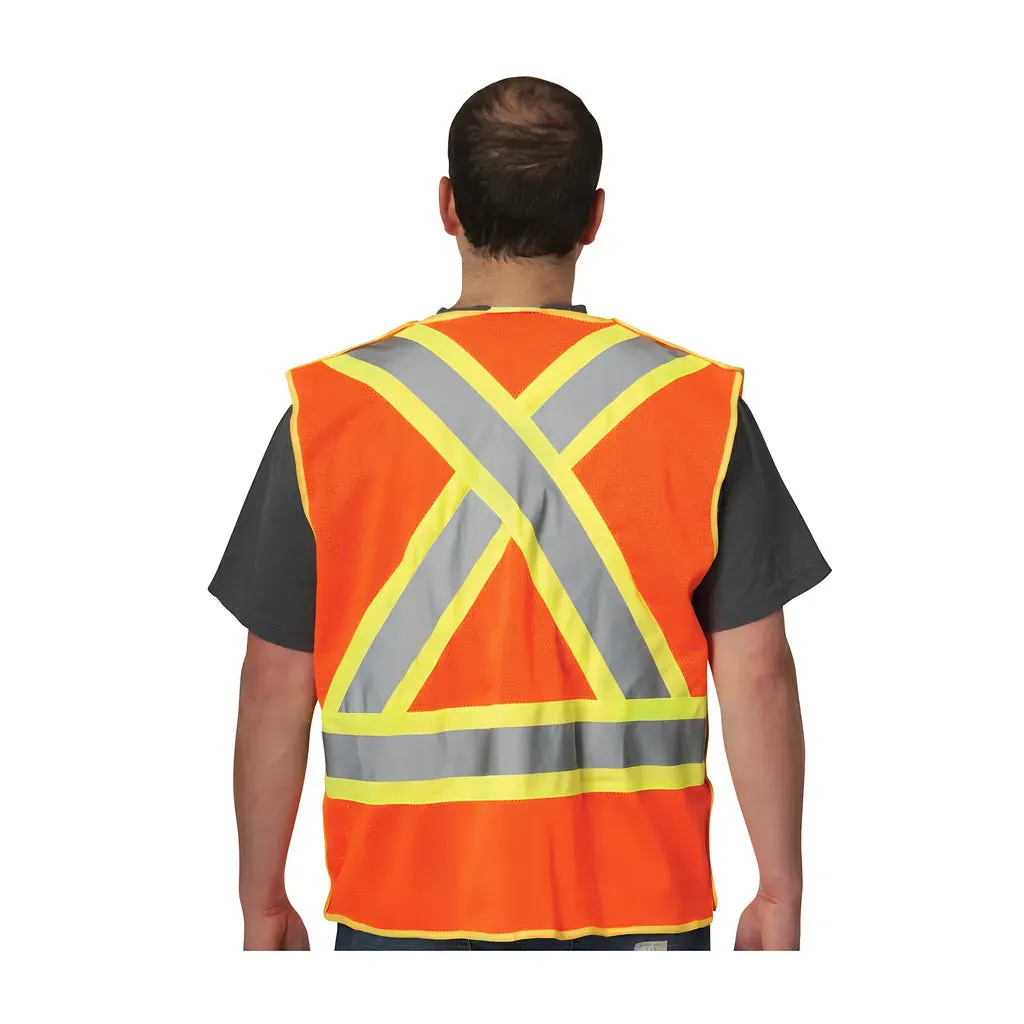 PIP 302-0211-OR/2X ANSI Type R Class 2 and CAN/CSA Z96 Two-Tone X-Back Breakaway Mesh Vest