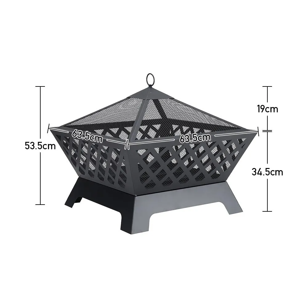 Square Outdoor Grid Fire Pit Steel Camping BBQ Grill Burner 63.5cm