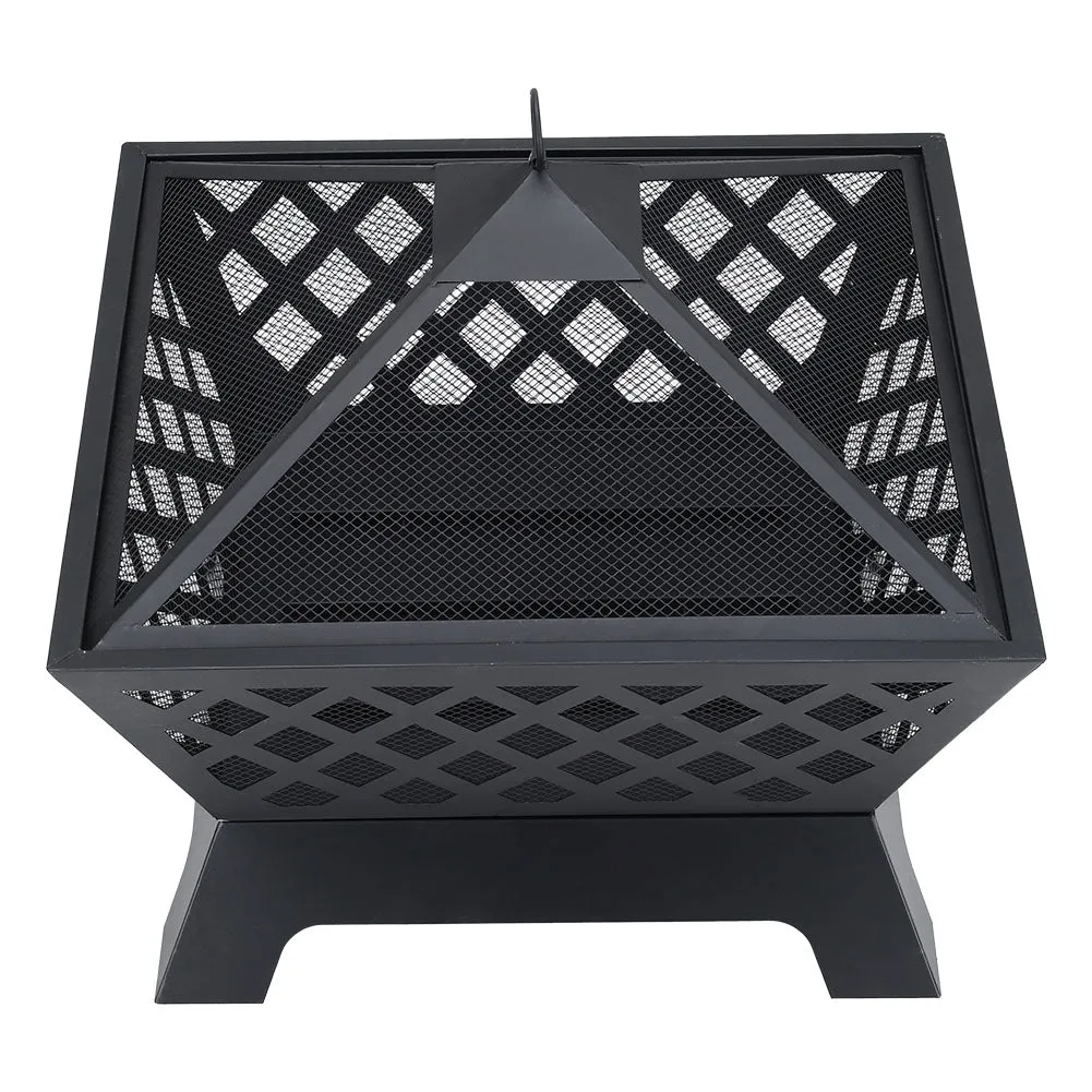 Square Outdoor Grid Fire Pit Steel Camping BBQ Grill Burner 63.5cm