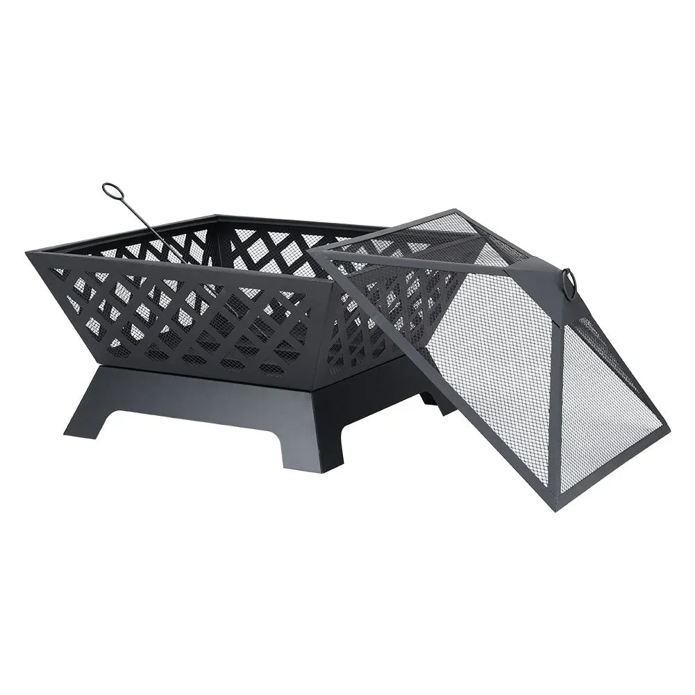 Square Outdoor Grid Fire Pit Steel Camping BBQ Grill Burner 63.5cm