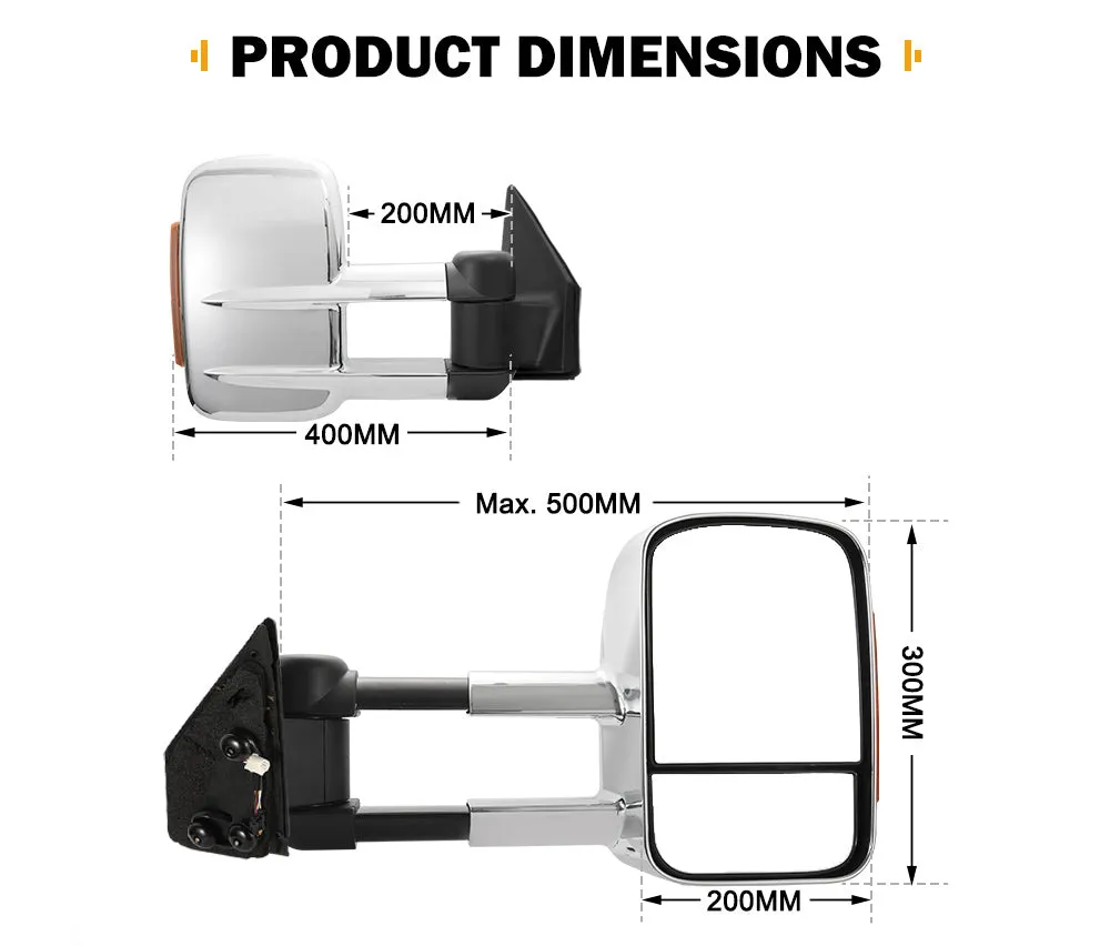 Towing Mirrors Chrome suit Toyota Landcruiser 200 Series 2007-2021 with Indicator