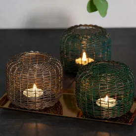 Wire Tea Light Candle Holder - Green Copper